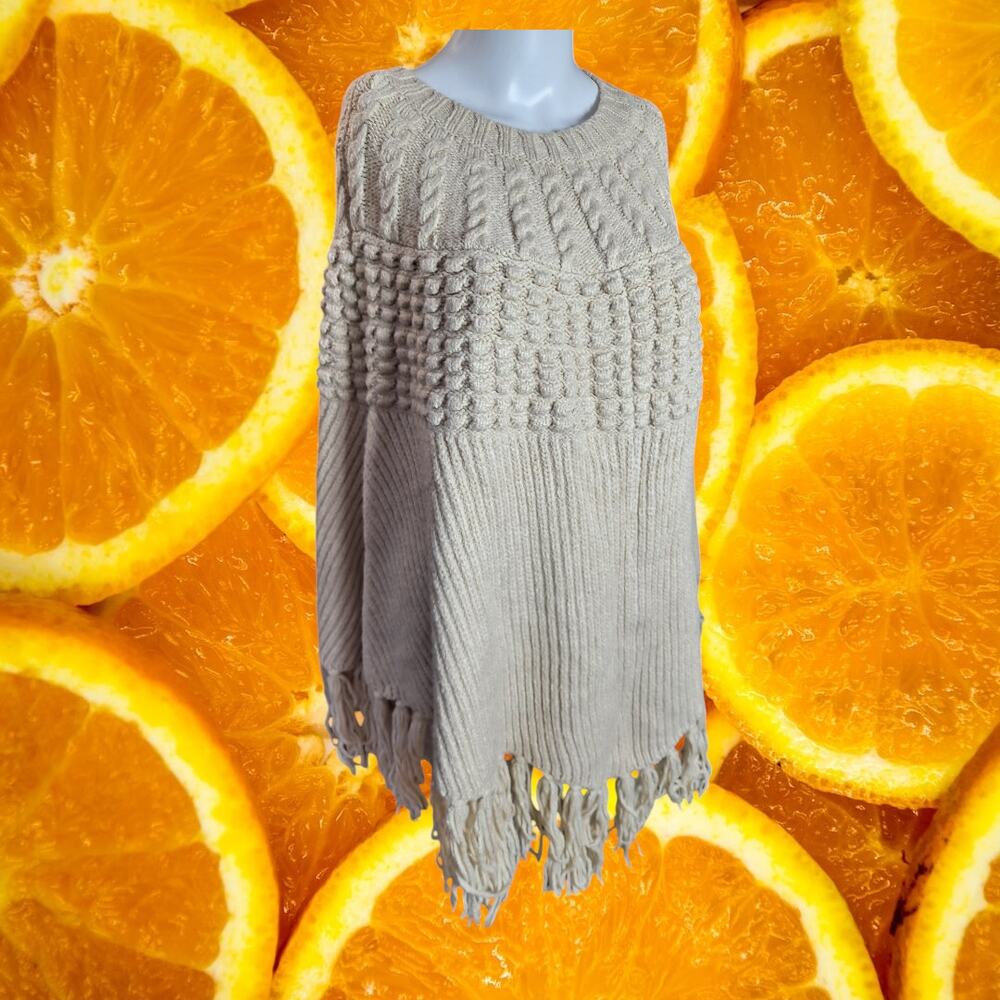 a.n.a Women's Beige Acrylic-Polyester‎ Fringe Hem Knitted Poncho One Size